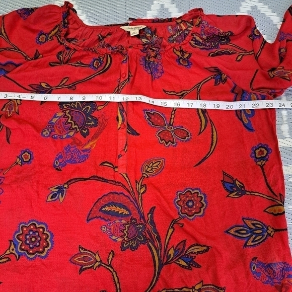 LUCKY BRAND Red Floral 3/4 Sleeve Blouse Womens - Picture 8 of 11
